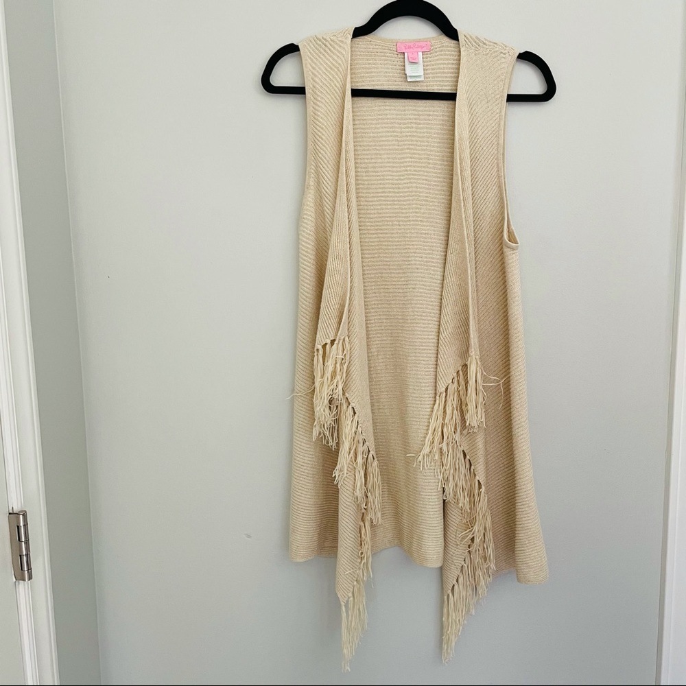 Lilly Pulitzer knit longline vest fringe metallic